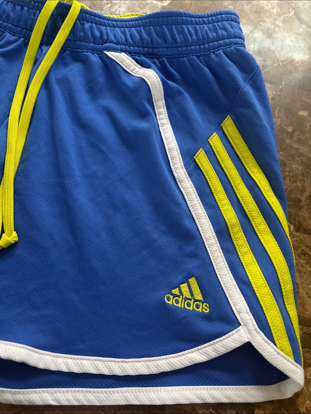 adidas Royal Blue Shorts with Neon Yellow Trim Ssz - Picture 2 of 4